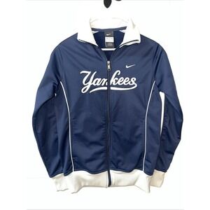 New‎ York Yankees Nike Full Zip Jacket MLB Embroidered White Logo Blue Gray Med